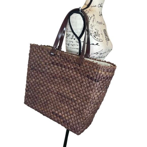 CORN-HUSH BROWN STRAW TOTE BAG 16’x 14’ CLOTH LINEN BOHO BEACH BAG VERSATILE - Picture 12 of 15